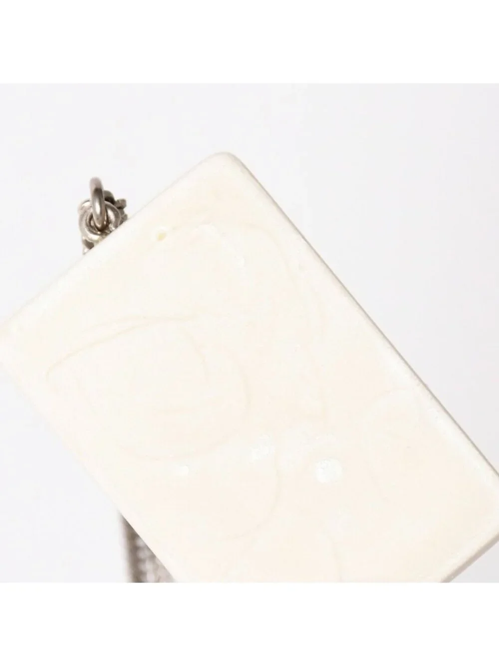 Chanel Plate Necklace White Silver Chain